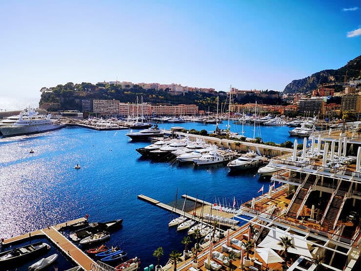 Looking down onto Monaco's famous Port Hercules and the Yacht Club 