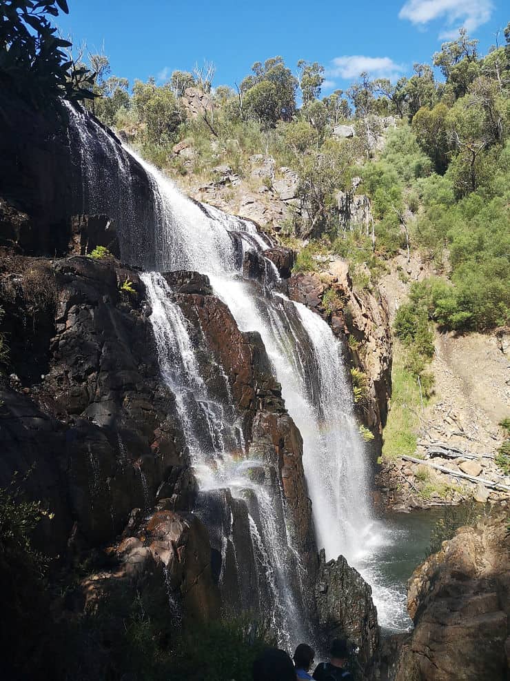 The McKenzie falls in the Grampians National Park are not very tall, but are wide and the water falls powerfully down the jagged rocks into a small pool