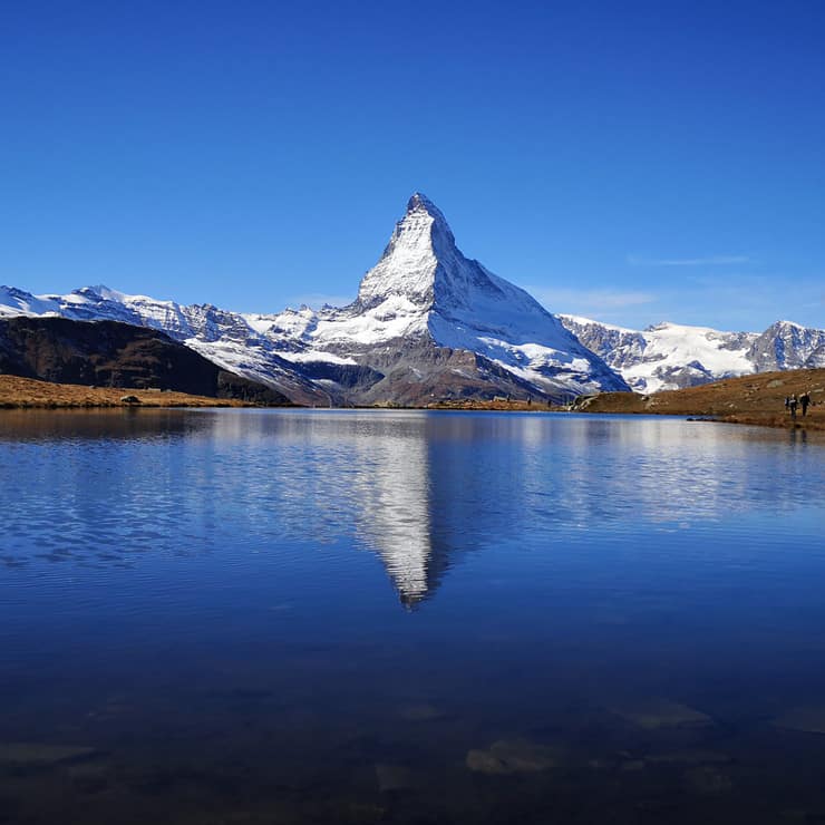 The Matterhorn reflecting in Stelisee on the 5 lakes walk in Zermatt