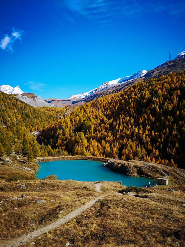 Looking down onto Moosjisee in Zermatt, Switzerland 