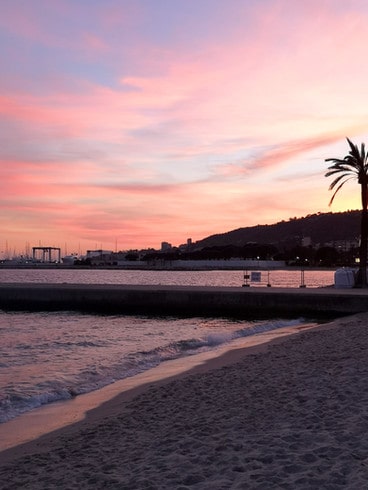 Sunset over Juan les Pins beach, French Riviera 