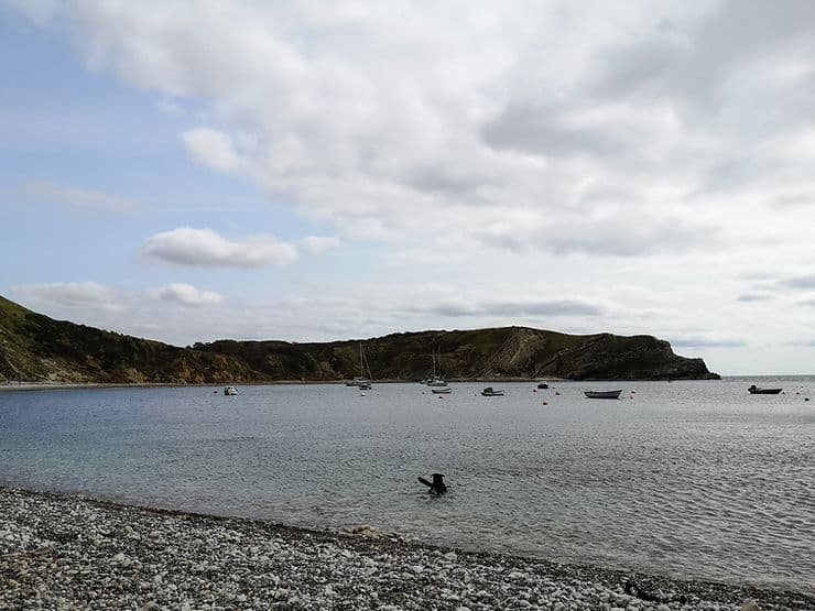 The pebble beach at Lulworth Cove in Dorset