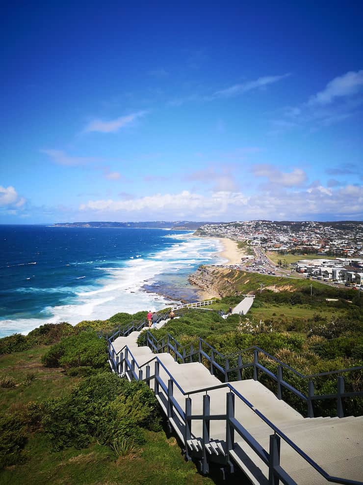 Views across Newcastle's coastline in New South Wales, Australia from the Bathers way coastal promenade