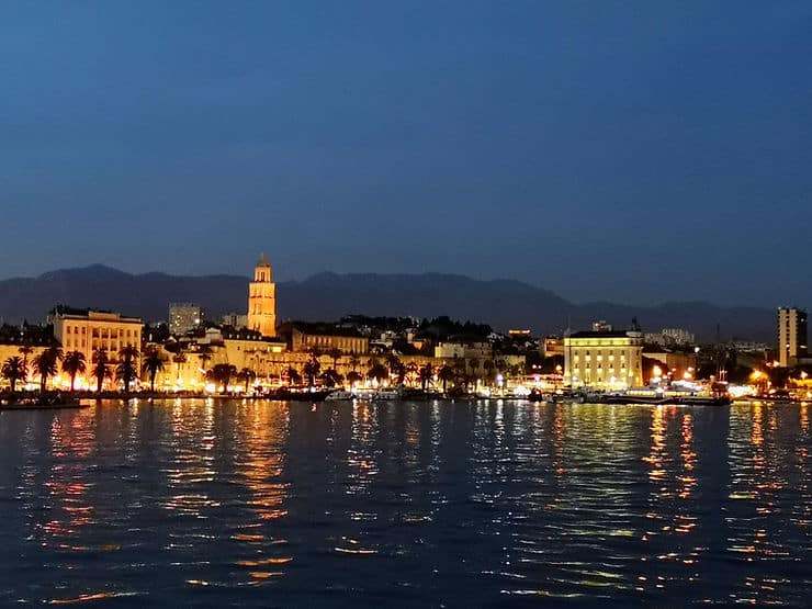 The view from Split Marina across to the main Riva at night
