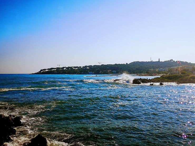 Waves gently roll over the Antibes Coastline 