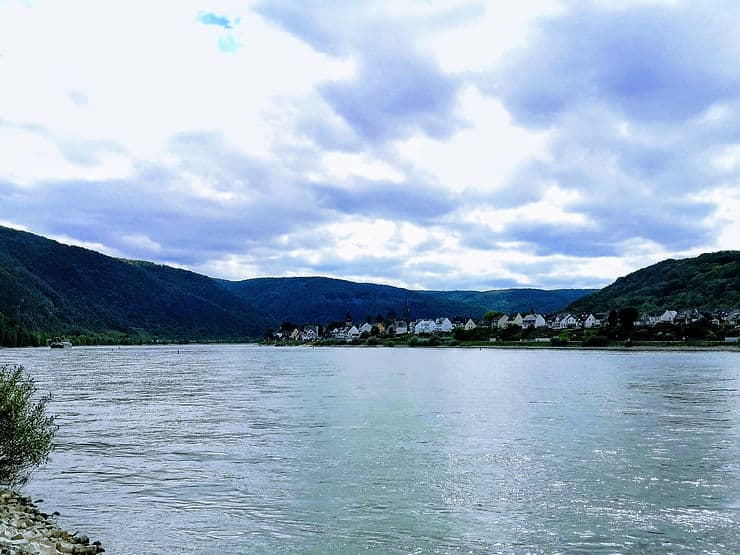 Views across the Rhine river and Upper-Middle Rhine Valley 