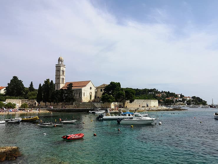 The Franciscan Monastery and Lučica beach in Hvar Town, Croatia