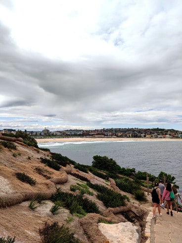 Looking across the Bondi beach on the Bondi-Coogee Coastal path in Sydney