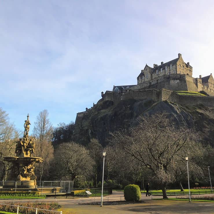 Walking through Princes Street Gardens, sat at the base of Edinburgh Castle in Edinburgh