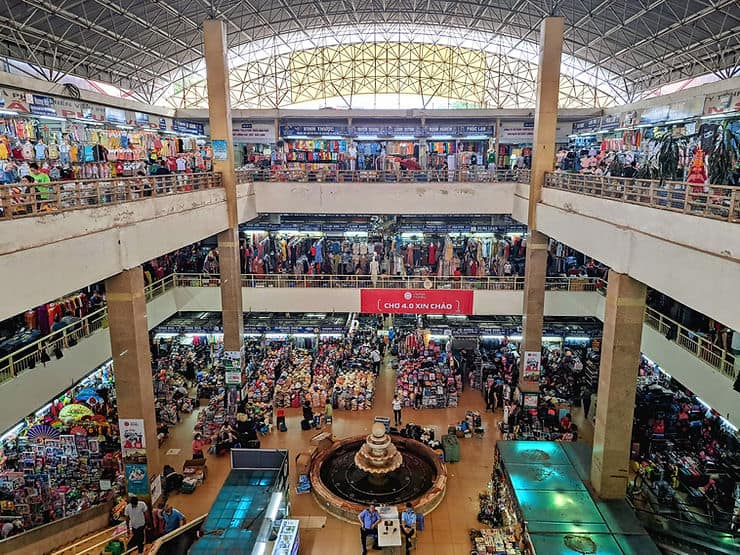 The three floors of Hanoi's central market, Vietnam are packed full with clothes stalls