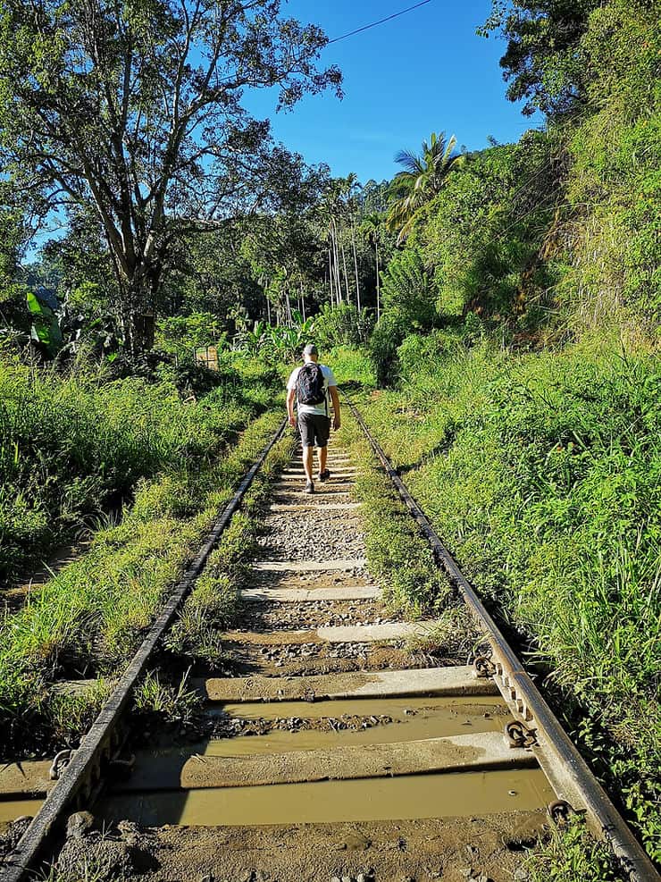 The start of the route to Ella Rock takes you along the train line, Ella, Sri Lanka