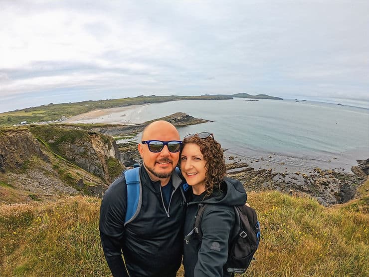 Walking to St. Davids head from Whitesands Bay, along the Pembrokeshire Coastal Path in Wales 