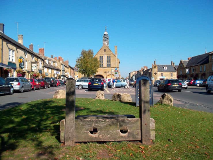 The centre of Moreton in the Marsh comes alive on Tuesdays when this square is full of stalls