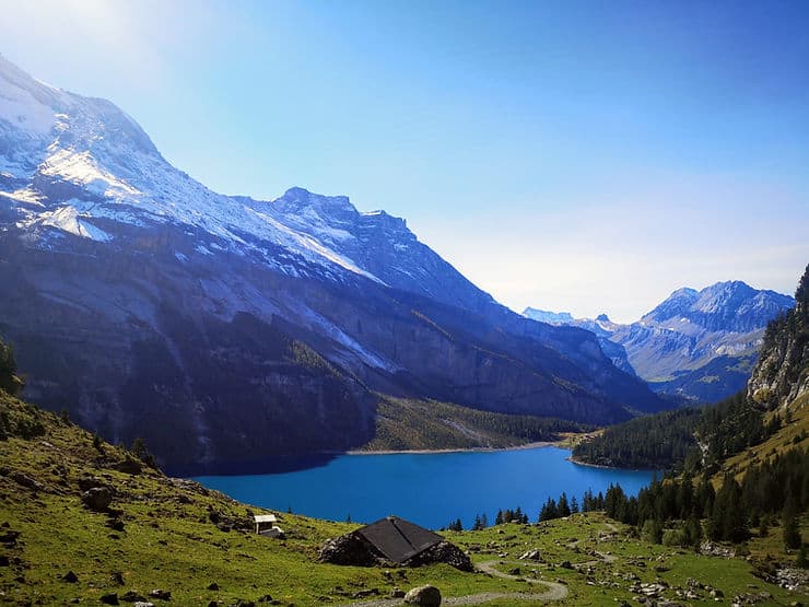 The view over Oeschinensee from Unterbargli, Kandersteg, Switzerland 