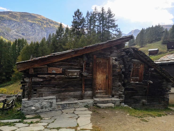 A small wooden lodge in the hamlet of Zum See in Zermatt, Switzerland 