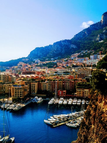 Port Fontvieille in Monaco, surrounding by colourful buildings and steep cliffs 