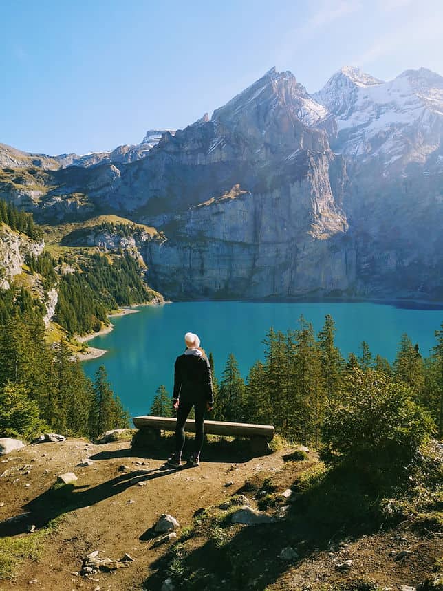 Admiring Oeschinensee from Lager viewpoint, Kandersteg, Switzerland 