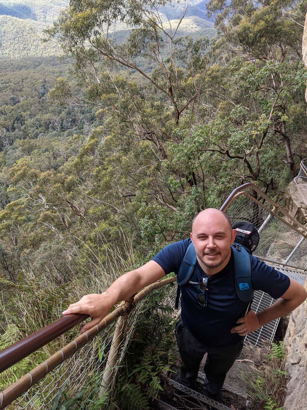 Climbing back up the mountain and above the treetops via the Giant Stairway in the Blue Mountains National Park